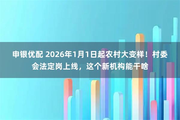 申银优配 2026年1月1日起农村大变样!村委会法定岗上线,这个新机构能干啥